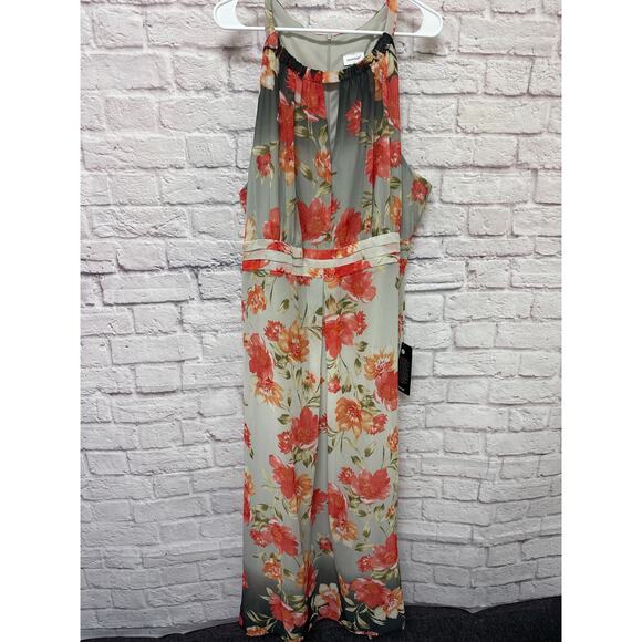 Avenue Coral & Grey Floral Maxi Dress LIned Halter-Style Zip Back SZ 26/28 NWT - Picture 1 of 6